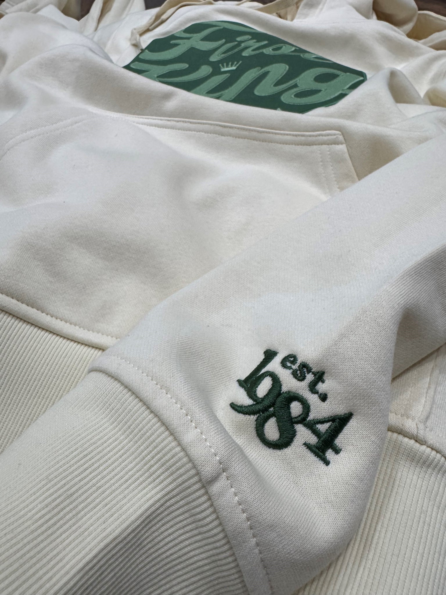 First King Clothing Ivory and green hoodie